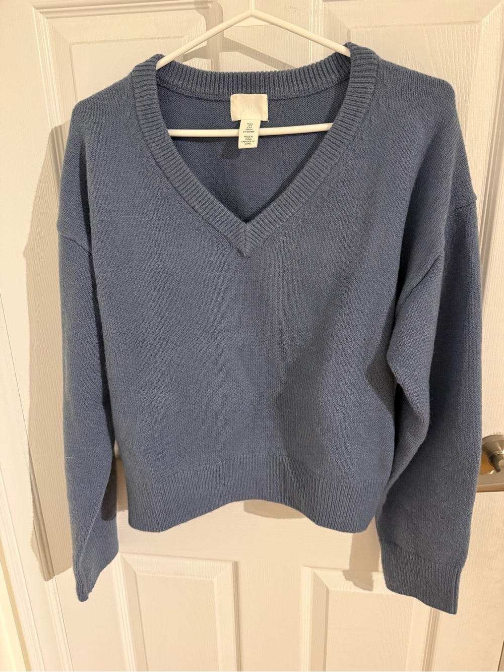 H&M Women’s V-Neck Cozy Sweater in Dusty Blue- Size S